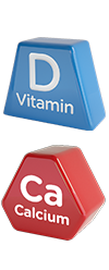 Blocks shaped like a trapezoid and hexagon with the words “D Vitamin” and “Ca Calcium.”
