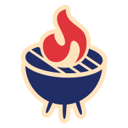 A vector illustration of a grill with red flames.