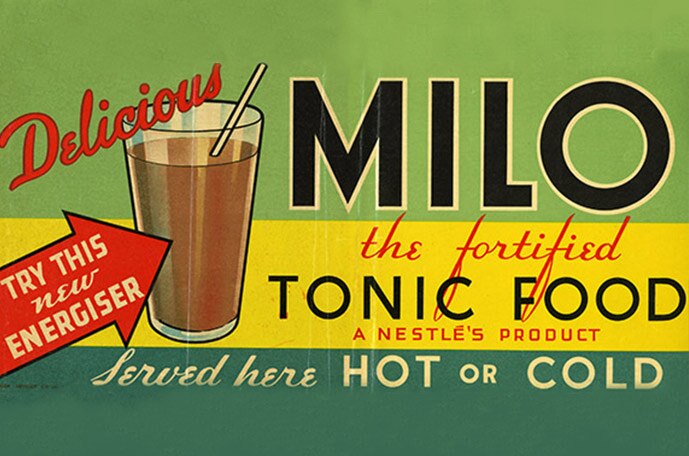 A vintage diner style sign advertising MILO.