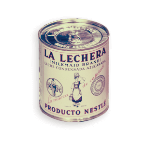 A vintage can of La Lechera sweetened condensed milk.