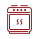 Icon of a oven with steam lines to show it's hot.