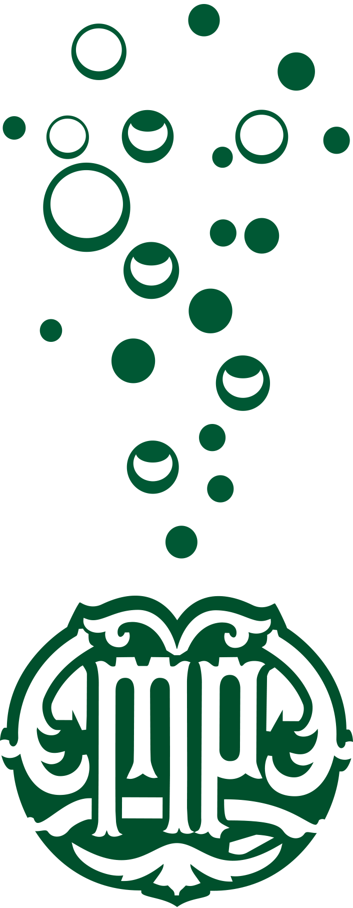 maison perrier crest logo with bubbles in green