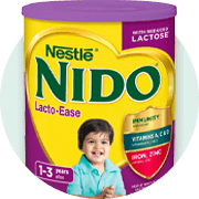Yellow and purple container of Nido Lacto-Ease powder with a purple lid.