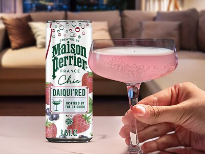 White, yellow & green Maison Perrier® Chic can on a white background.