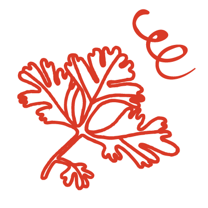 An image of cilantro with a curly q above