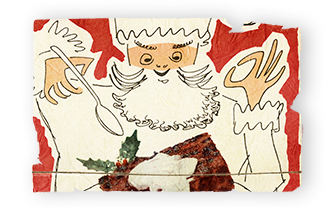 An illustrated vintage ad for Nestlé Pure Thick Cream with a chef spooning cream onto meat.