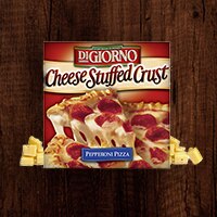 The classic packaging of DiGiorno Pepperoni cheese stuffed crust pizza featuring a product image and the old DiGiorno logo on