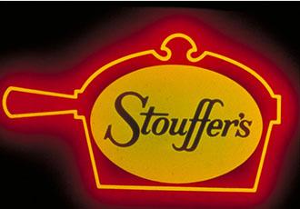 A neon sign of the vintage Stouffer's logo.