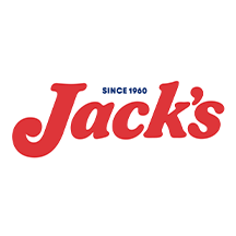 Logotipo de Jack's con letra ondulada y gruesa en color rojo.