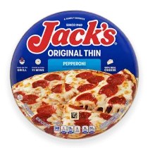 El empaque de la pizza de pepperoni JACK'S Original Thin Crust. 
