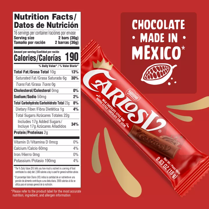 Nestle Carlos V Milk Chocolate Style Bar 32ct x 0.63oz
