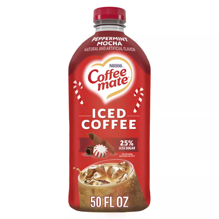 Front image of a bottle of Coffee mate Peppermint Mocha Flavored Iced Coffee