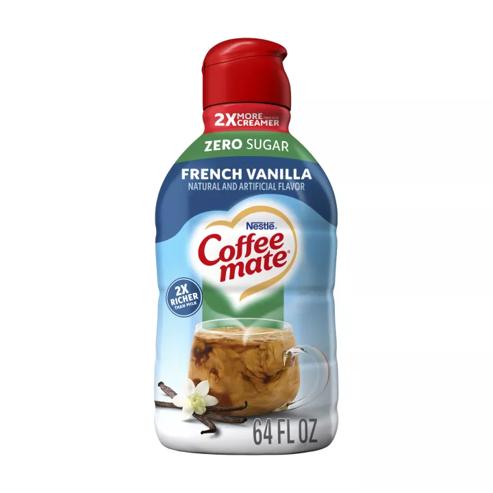 Bottle of Zero Sugar French Vanilla Coffee Creamer with french vanilla flavor & 2x Richer Than Milk label.