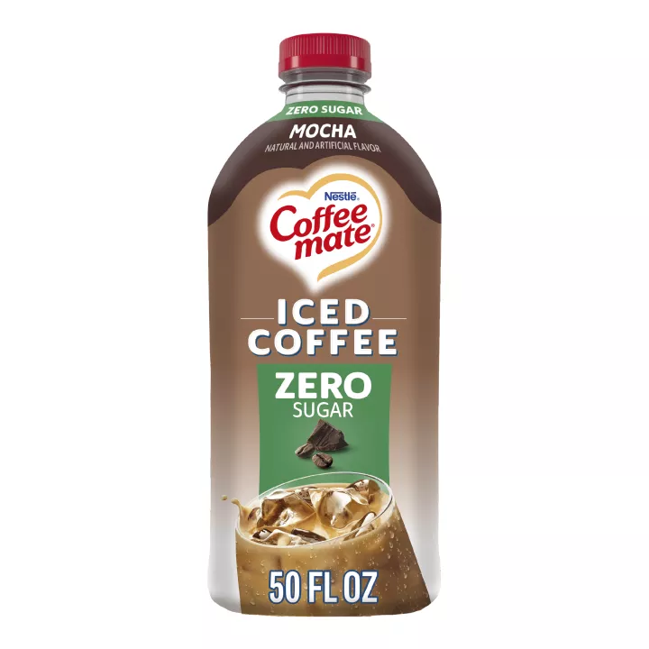 Front Center view of COFFEE MATE Zero Sugar Mocha Iced Coffee 50 fl oz Bottle 50 FL OZ (1.56 QT) 1.47 L product.