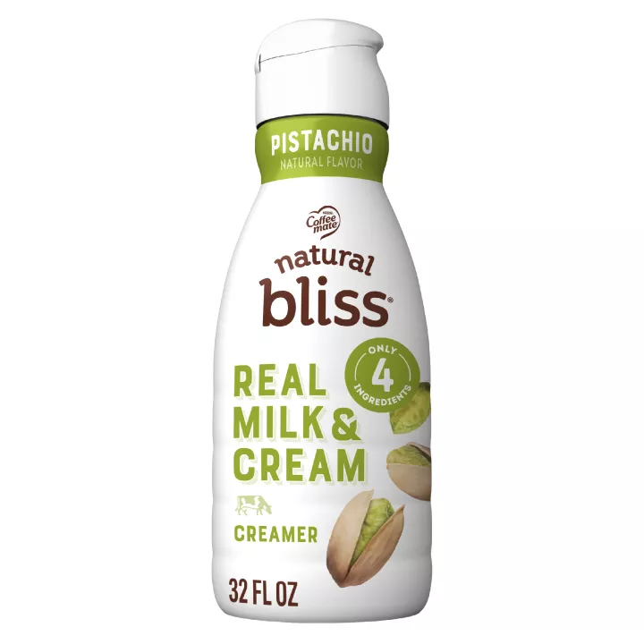 Front Center view of COFFEE MATE NATURAL BLISS Pistachio Liquid Creamer 32 fl. oz. Bottle product.