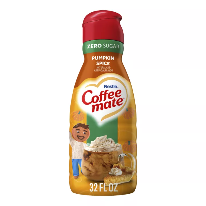 Front Center view of Coffee Mate COFFEE MATE Zero Sugar Pumpkin Spice Non-Dairy Creamer 32 oz Bottle 32 FL OZ (1 QT) 946 mL product.