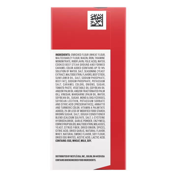 Front Right view of NESTLE HOT POCKETS Frozen Snacking Barbecue Beef 21.25oz Packaging NET WT 21 1/4 oz (1 lb 5 1/4 oz) 602 g product.