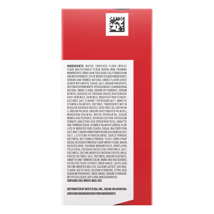 Fotografía de caja de Hickory Ham & Cheddar Hot Pockets® con etiqueta que dice Paquete económico de 5.