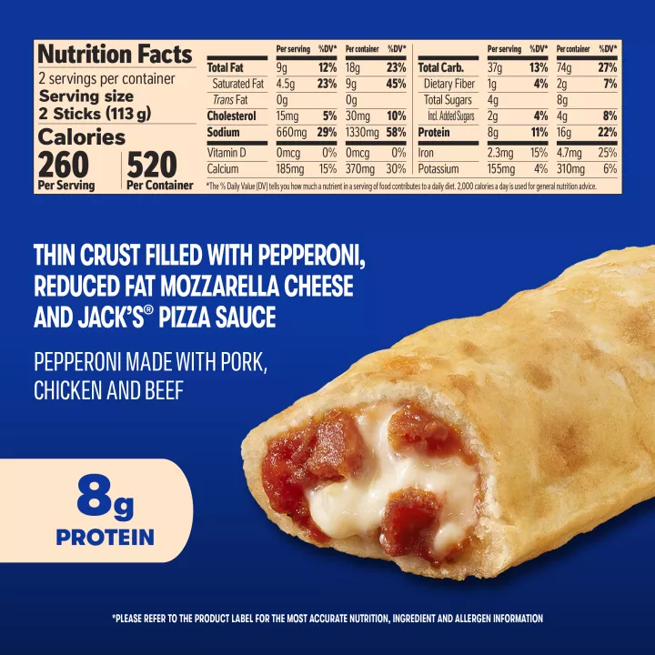 Pepperoni Pizza Sticks Pepperoni made with pork, chicken and beef