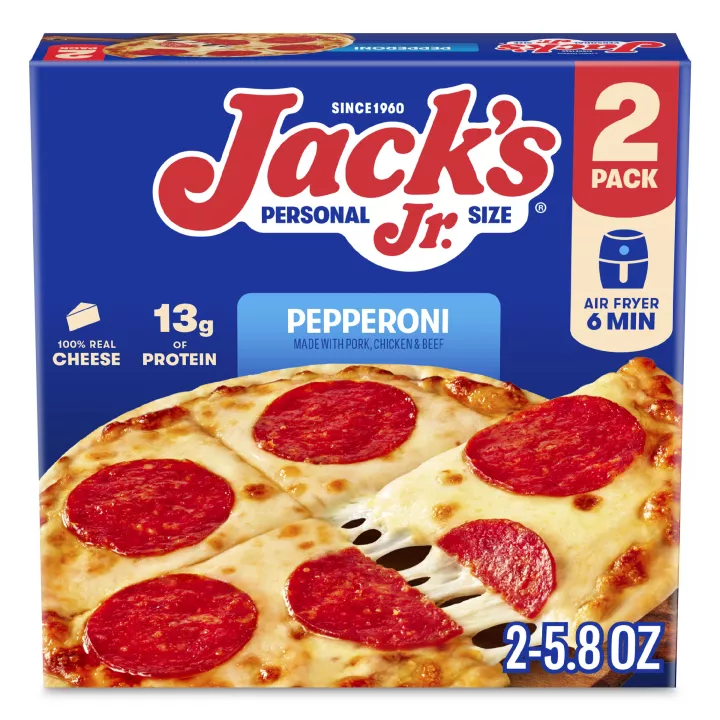 Front Center view of JACKS Frozen Pizza Pepperoni Pizza 2 Pack Box