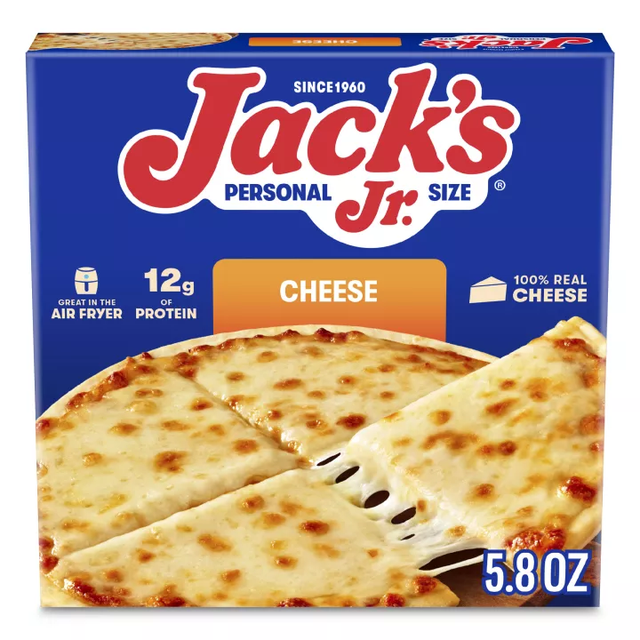 Front Center view of JACK'S Cheese Pizza Personal Jr. Size 5.8oz Box Net Wt 5.8 oz (165g) product.