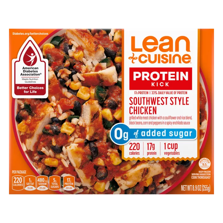 Front Center view of Lean Cuisine SW Style Chicken Frozen Entrée 8.9oz Box NET WT 8.9 oz (255g) product.