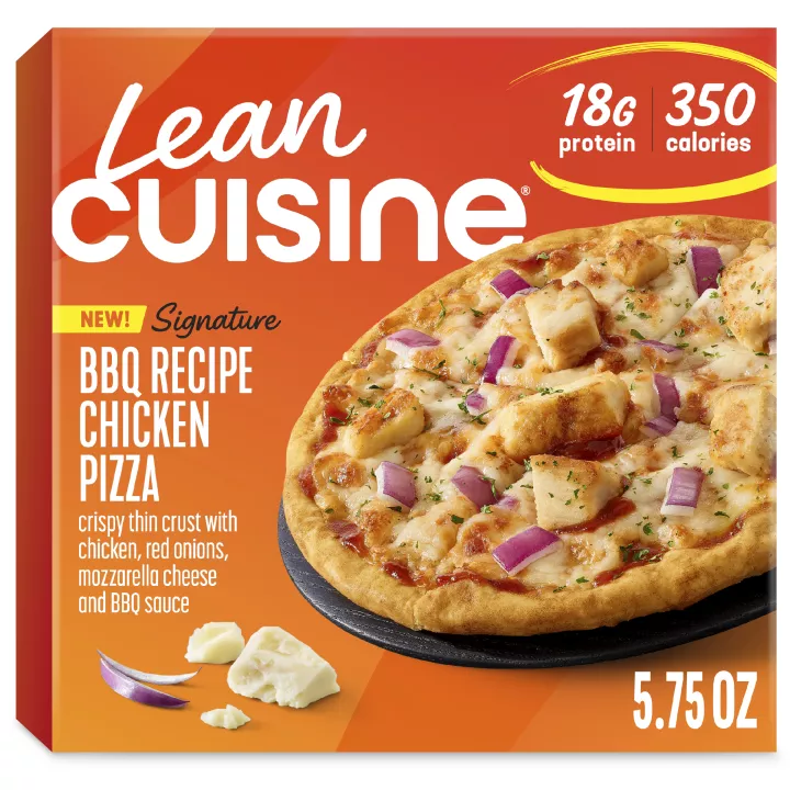 Front Center view of LEAN CUISINE BBQ Recipe Chicken Pizza 5.75oz NET WT 5 3/4 oz (163 g) product.