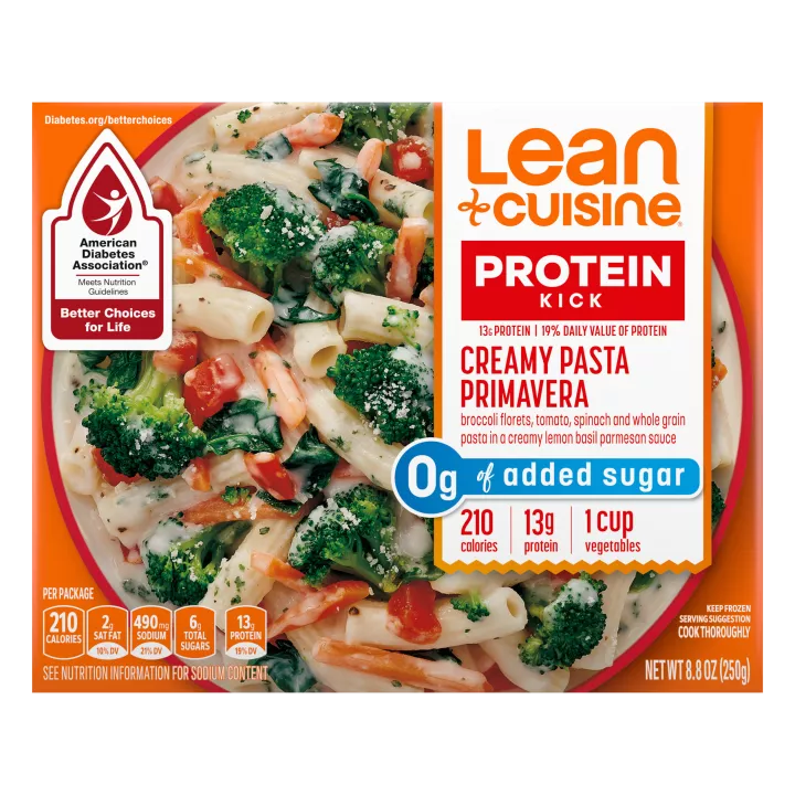 Front Center view of Lean Cuisine Pasta Primavera Frozen Entrée 8.8oz Box NET WT 8.8 oz (250 g) product.