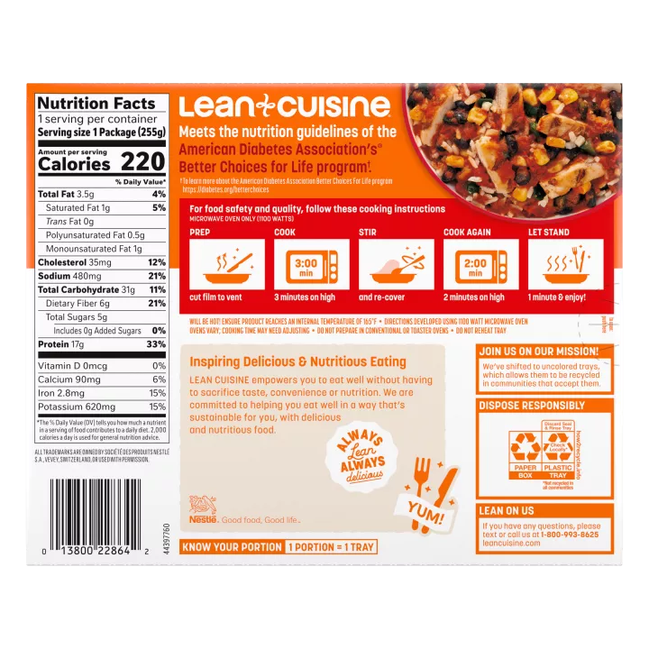 Front Left view of Lean Cuisine SW Style Chicken Frozen Entrée 8.9oz Box NET WT 8.9 oz (255g) product.