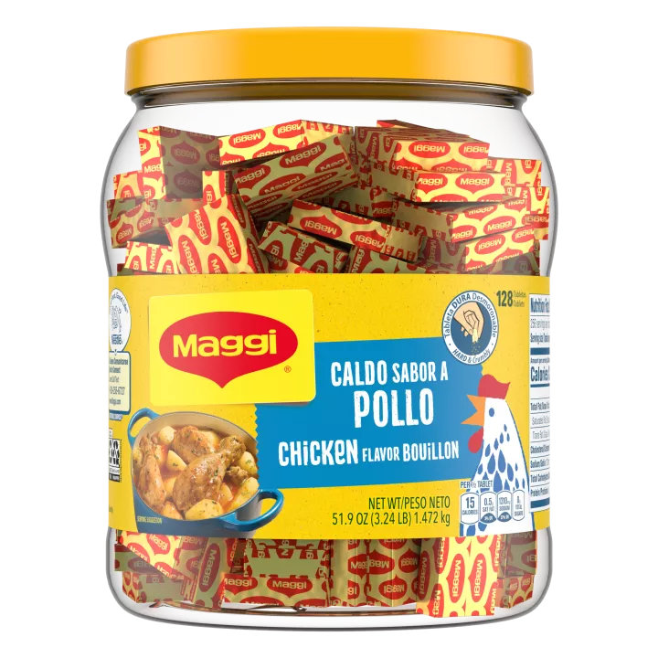 Front Center view of Maggi Chicken Flavor Bouillon Hard Tablets NET WT 51.9 OZ (3.24 LB) 1.472 kg product.