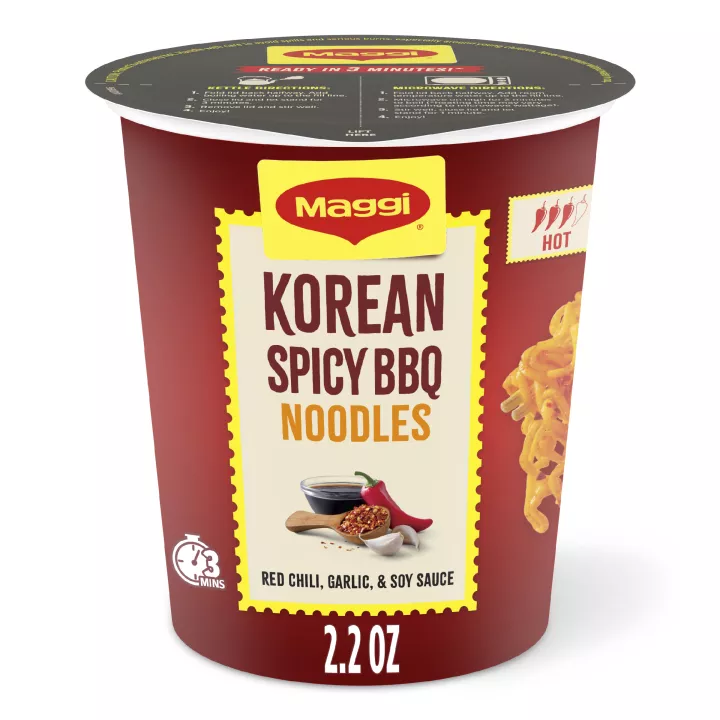 Front Center view of Maggi Korean Spicy BBQ Noodle 2.2oz Cup product.