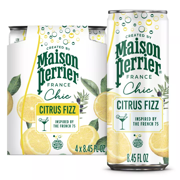 Front Center view of Maison Perrier Chic Citrus Fizz, 8.45 FL OZ Can (4 Count) 4-8.45 FL OZ (250 mL) CANS (33.8 FL OZ [1.06 QT] [1 L] TOTAL) product.