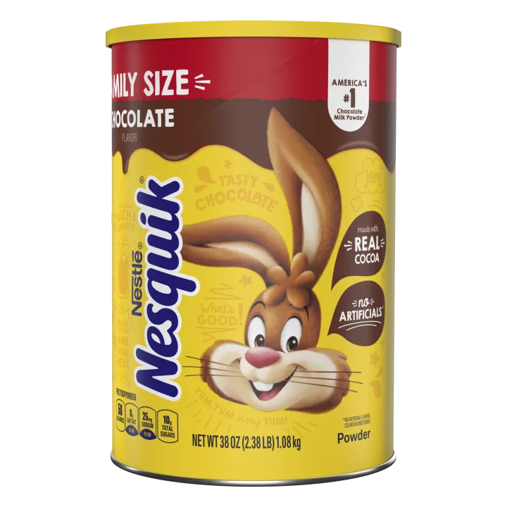 A yellow container with the Nesquik bunny and logo.