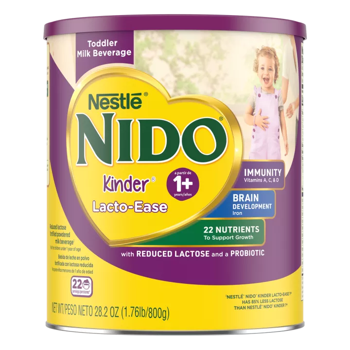 Imagen frontal centrada de una lata de 28.2 oz de bebida láctea en polvo NIDO 3+ con PESO NETO 28.2 oz (1.76 lb/800 g).