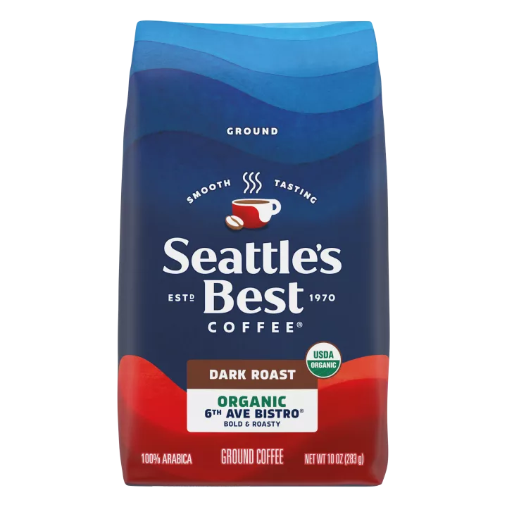 Front Center view of SEATTLE'S BEST COFFEE 6th Ave Bistro Organic Ground Coffee 10oz Bag product.