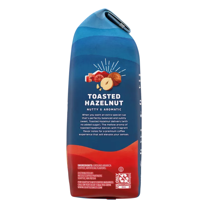 Front Right view of SEATTLE'S BEST COFFEE Hazelnut Flavored Ground Coffee 11oz Bag product.