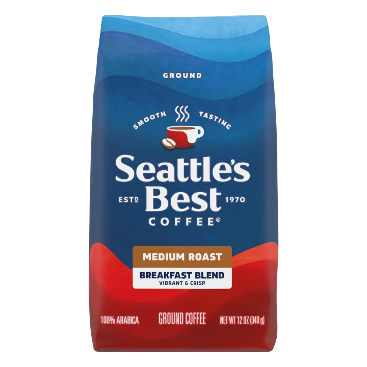 Front Center view of SEATTLE'S BEST COFFEE Breakfast Blend Ground Coffee 12oz Bag product.