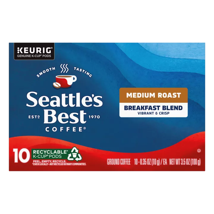 Front Center view of SEATTLE'S BEST COFFEE Breakfast Blend Ground Coffee K-Cup Pods 10 Count 3.5oz Box product.