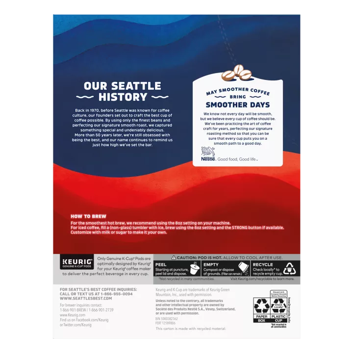 Front Left view of SEATTLE'S BEST COFFEE Ground Dark Roast Smooth-Roast Post Alley Blend Coffee 24 Count 9.7oz Box product.