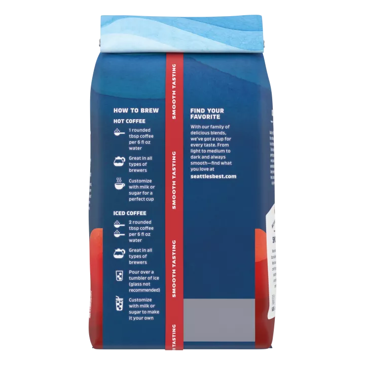 Front Left view of SEATTLE'S BEST COFFEE Decaf Portside Blend Ground Coffee 12oz Bag NET WT 12 OZ (340 g) product.
