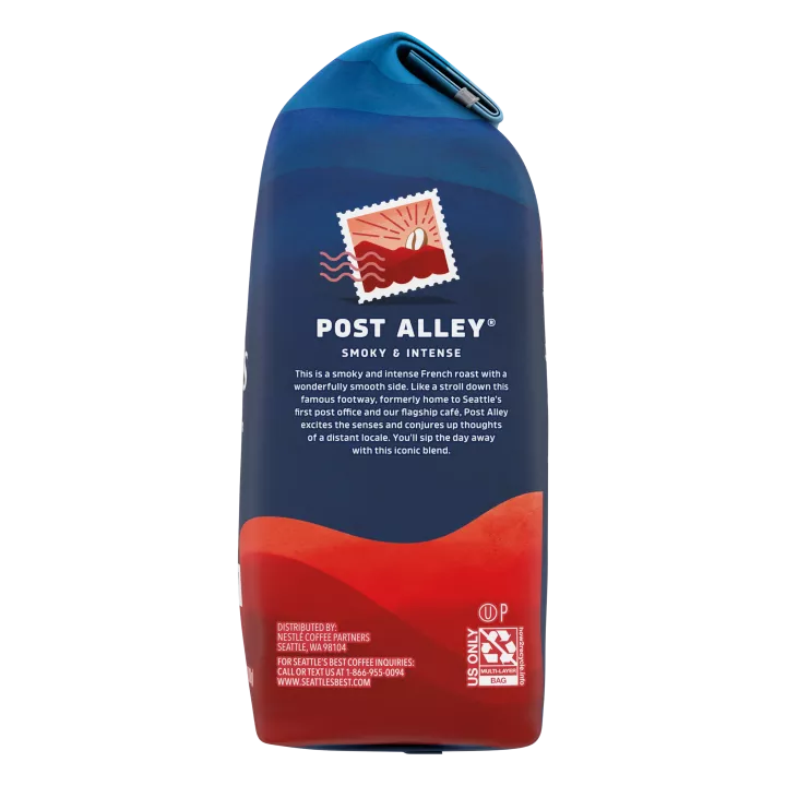 Front Right view of SEATTLE'S BEST COFFEE Post Alley Blend Ground Coffee 12oz Bag product.