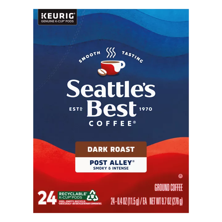 Front Center view of SEATTLE'S BEST COFFEE Ground Dark Roast Smooth-Roast Post Alley Blend Coffee 24 Count 9.7oz Box product.