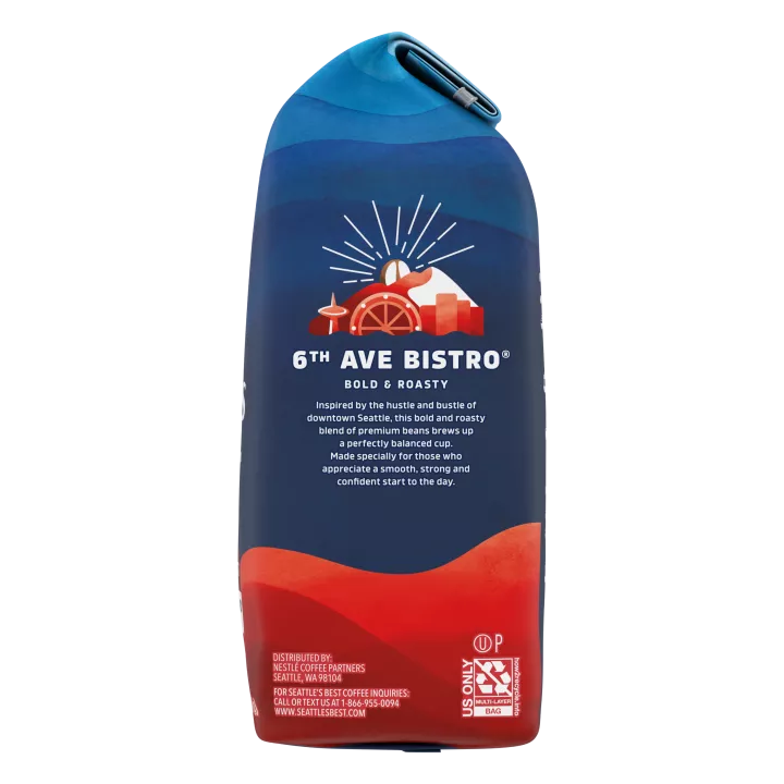Front Right view of SEATTLE'S BEST COFFEE 6th Ave Bistro Ground Coffee 12oz Bag NET WT 12 OZ (340 g) product.