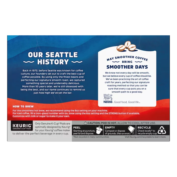 Front Left view of SEATTLE'S BEST COFFEE Hazelnut Ground Coffee K-Cup Pods 10 Count 3.6oz Box product.