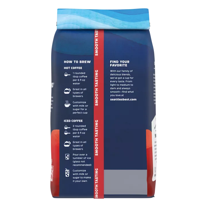 Front Left view of SEATTLE'S BEST COFFEE Henry's Blend Ground Coffee 12oz Bag product.