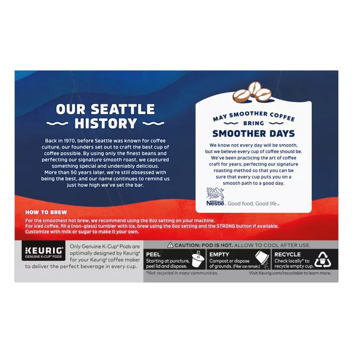 Front Left view of SEATTLE'S BEST COFFEE K-Cup Pods 6th Avenue Bistro Dark Roast Ground Coffee 10 Count 6x4.1oz product.