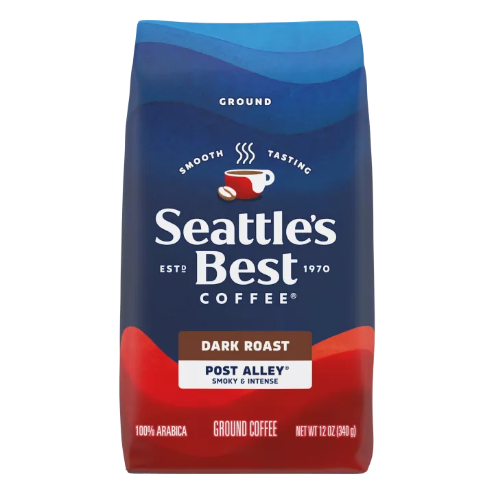 Front Center view of SEATTLE'S BEST COFFEE Post Alley Blend Ground Coffee 12oz Bag product.