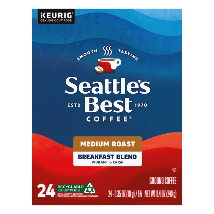 Front Center view of SEATTLE'S BEST COFFEE Breakfast Blend Ground Coffee K-Cup Pods 24 Count 8.4oz Box product.