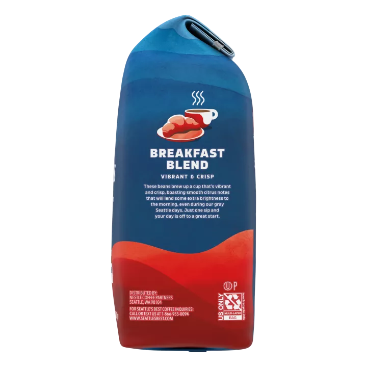 Front Right view of SEATTLE'S BEST COFFEE Breakfast Blend Ground Coffee 12oz Bag product.