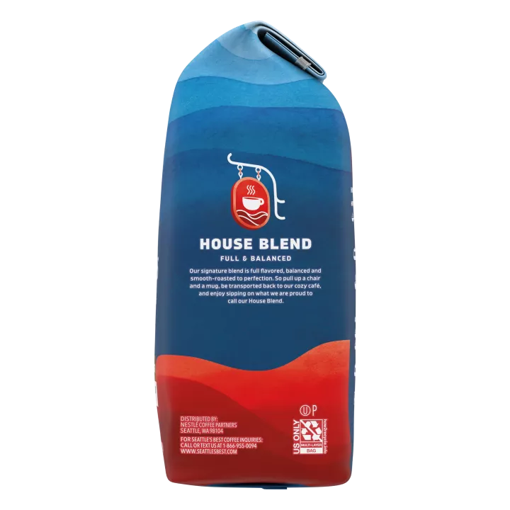 Front Right view of SEATTLE'S BEST COFFEE House Blend Ground Coffee 12oz Bag product.